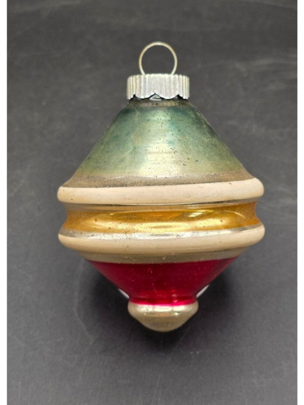 Vintage MCM Shiny Brite UFO Striped Retro Mercury Glass Christmas Ornament